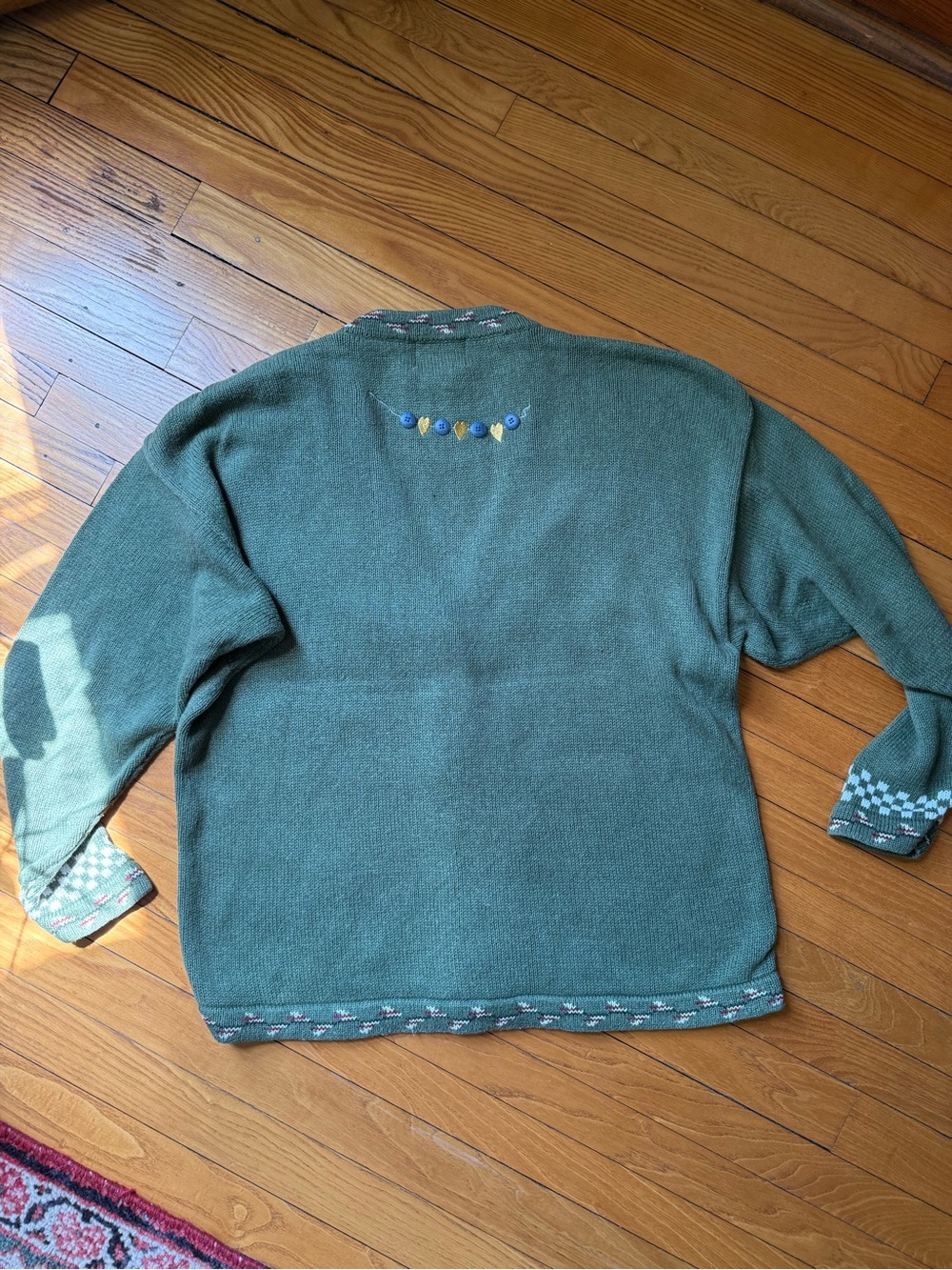 Green Embroidered Folk Art Cardigan Sweater - Picture 5 of 5